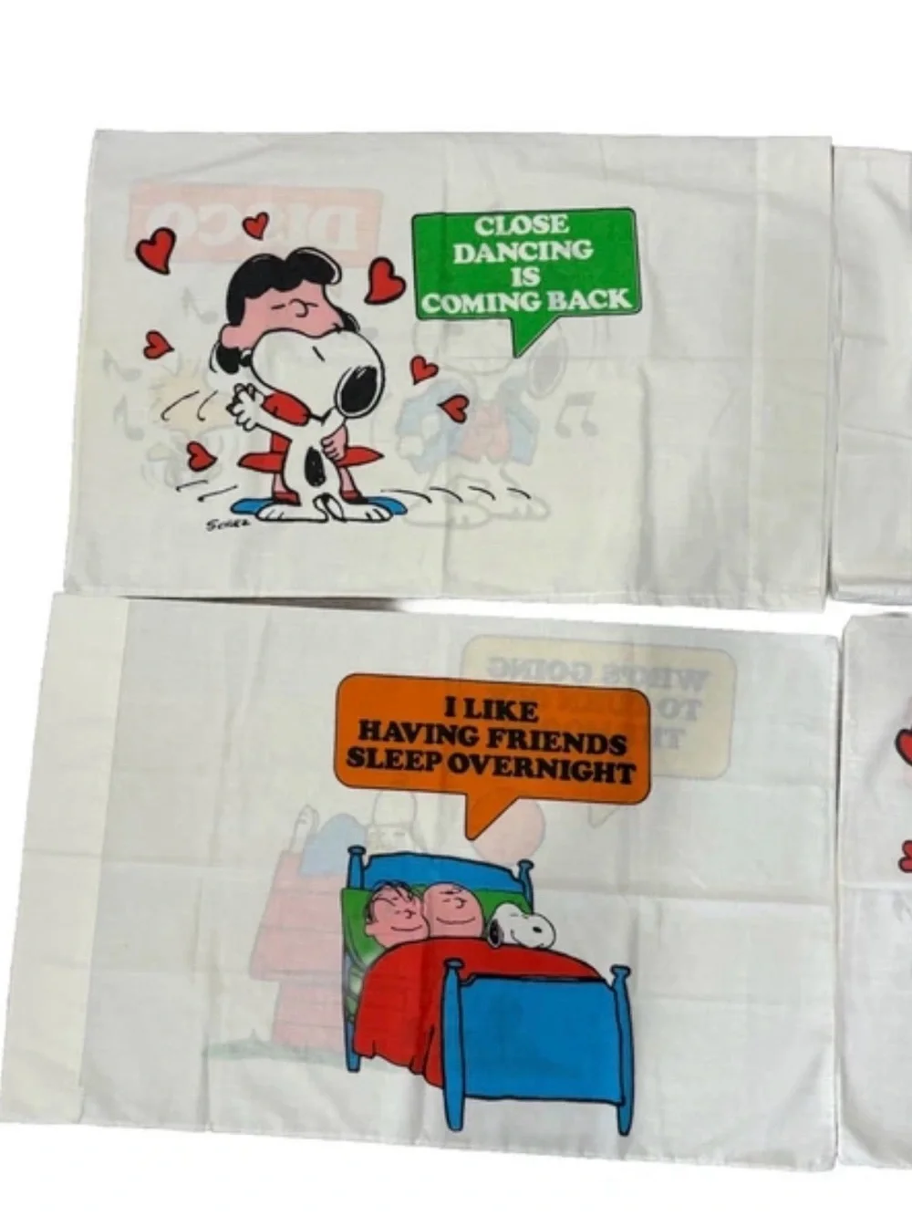 VTG Peanuts Twin Sheet Flat + 4 Pillowcase Montgomery Ward Muslin Snoopy Charlie